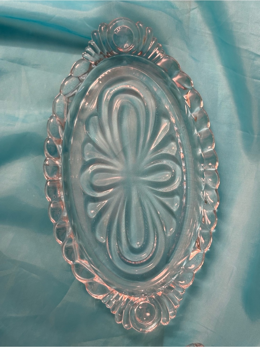 Vintage Clear Glass Sugar & Creamer Set w/ Matching Tray – Shell Swirl Pattern - Picture 11 of 13